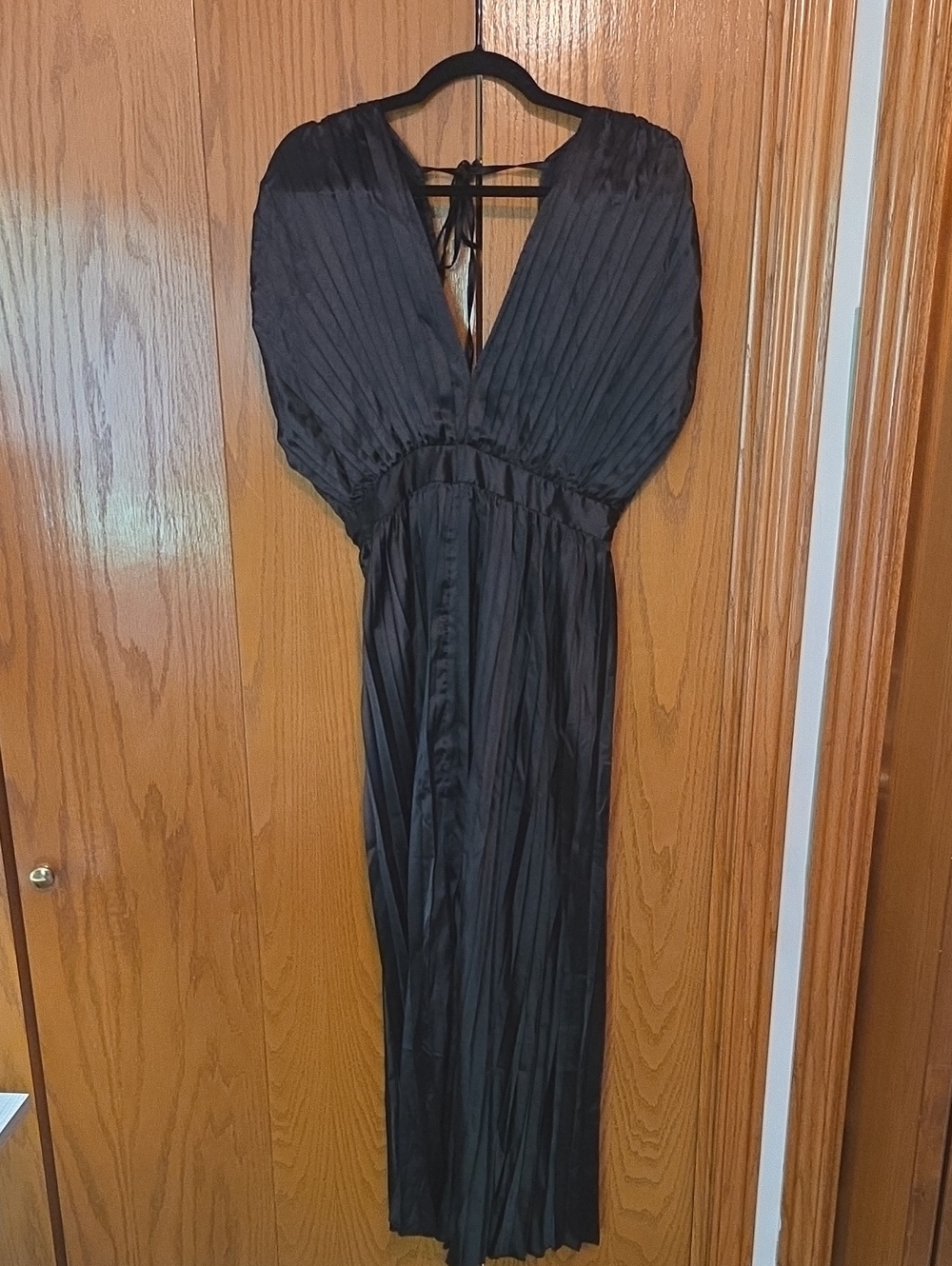 Black Pleated V-Neck Women’s Dress